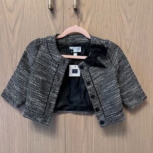 Janie and Jack Black & White Tweed Cropped Jacket with Bow